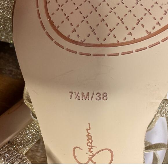 Jessica Simpson Women's Stassey Sandal Gold Glitter Size 7.5 Glam Evening Heels - Picture 11 of 11